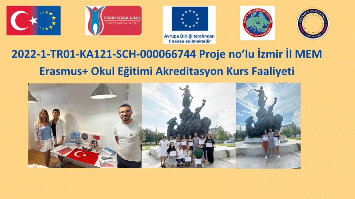 2022-1-TR01-KA121-SCH-000066744  İzmir İl Milli Eğitim Müdürlüğü Erasmus+ Okul Eğitimi Akreditasyonu Sanatla Terapi Kursu